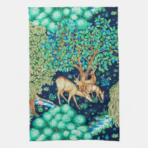 William Morris Deer by a Brook Tapestry Indigo Kitchen Towel