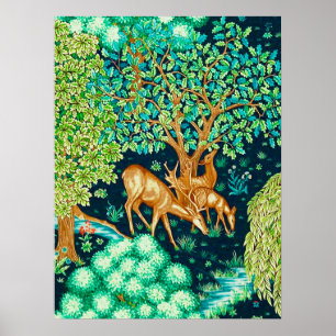 William Morris Deer by a Brook Tapestry Indigo Poster