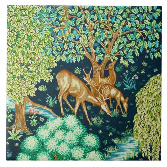 William Morris Deer by a Brook Tapestry Print Ceramic Tile (Front)