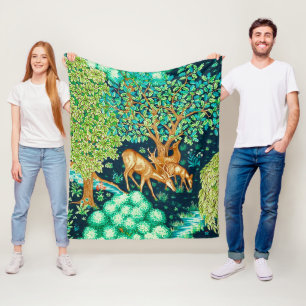 William Morris Deer by a Brook Tapestry Print Fleece Blanket
