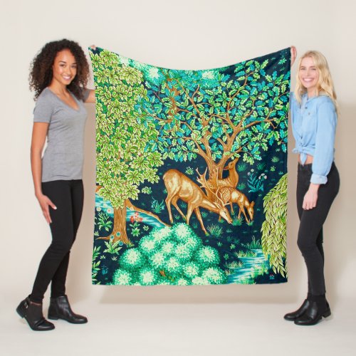 William Morris Deer by a Brook Tapestry Print Fleece Blanket