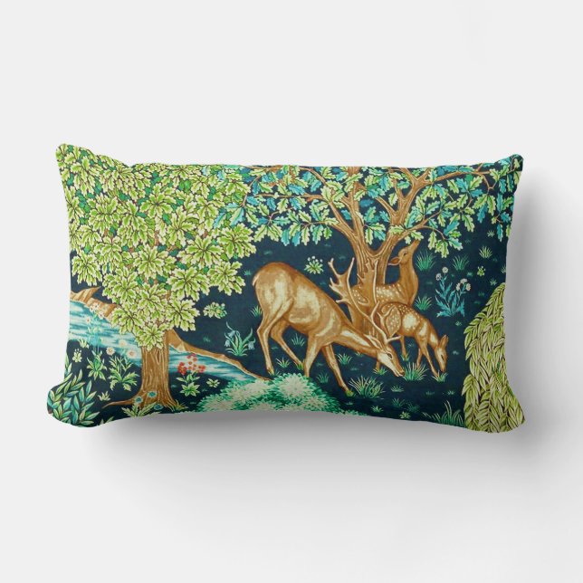 William Morris Deer by a Brook Tapestry Print Lumbar Pillow (Front)