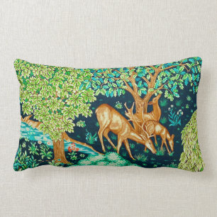 William Morris Deer by a Brook Tapestry Print Lumbar Pillow