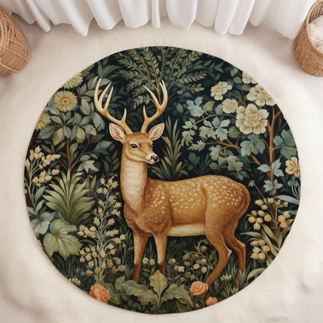 William Morris Deer in the Forest Art Nouveu Rug | Zazzle