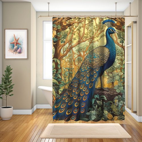 William Morris Design Peacock In The Forest  Shower Curtain