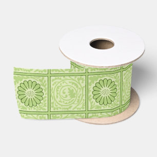 William Morris Diaper Green Tile Pattern Satin Ribbon