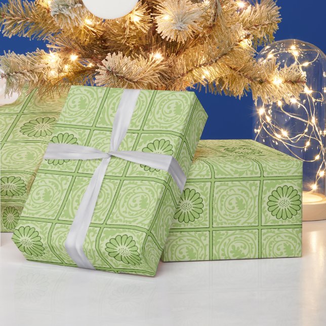 William Morris Diaper Green Tile Pattern Wrapping Paper (Holidays)