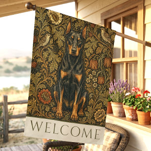 William Morris Doberman Pinscher Vintage Welcome House Flag