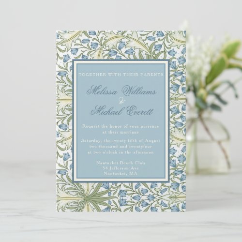 william Morris _ Elegant Blue Bellflowers Wedding Invitation