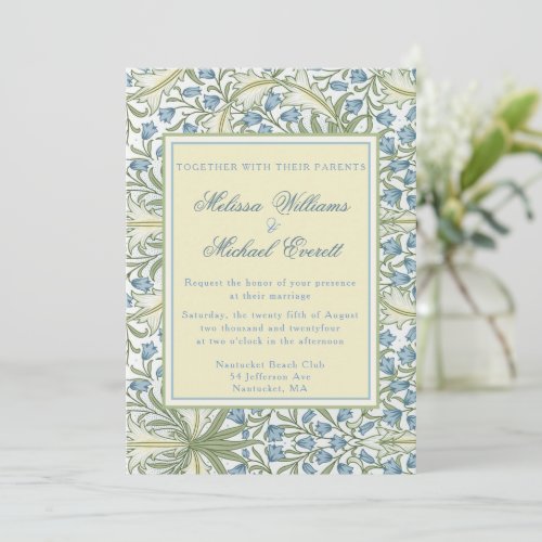 william Morris _ Elegant Blue Bellflowers Wedding Invitation
