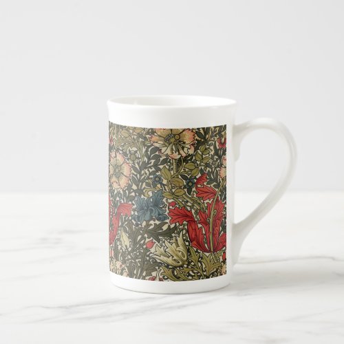 William Morris Elegant Floral Pattern Red Green  Bone China Mug