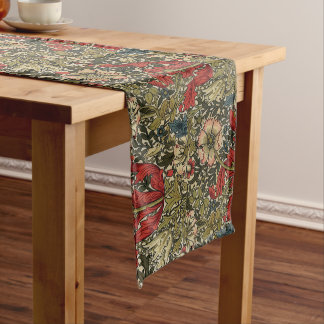 William Morris Elegant Floral Pattern Red Green Long Table Runner