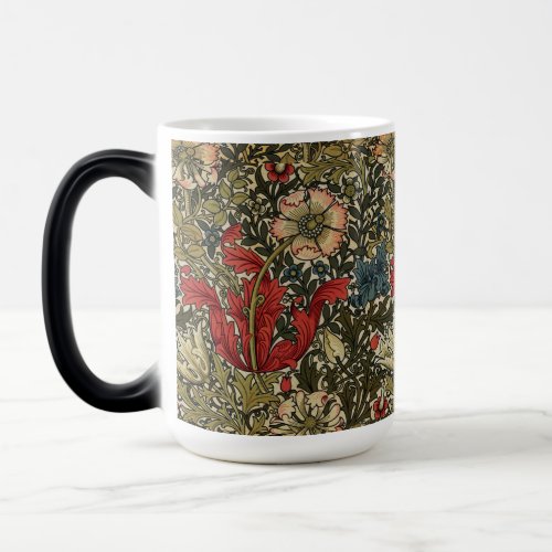 William Morris Elegant Floral Pattern Red Green  Magic Mug