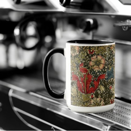 William Morris Elegant Floral Pattern Red Green  Mug
