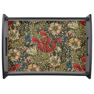 William Morris Elegant Floral Pattern Red Green Serving Tray