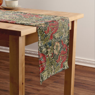 William Morris Elegant Floral Pattern Red Green Short Table Runner