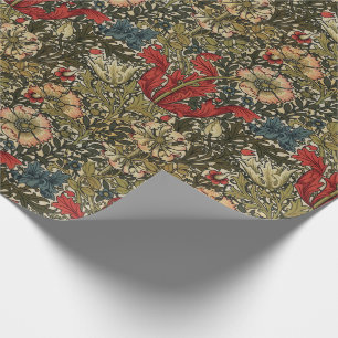 William Morris Elegant Floral Pattern Red Green Wrapping Paper