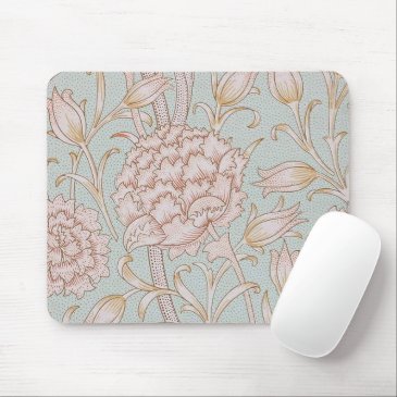 William Morris, Elegant Pink Wild Tulips Soft Blue