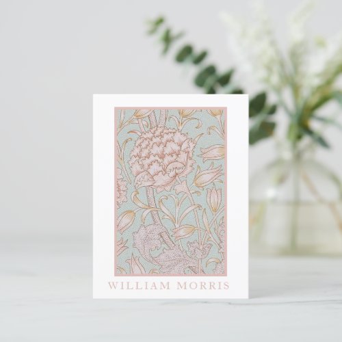 William Morris Elegant Pink Wild Tulips Soft Blue Postcard