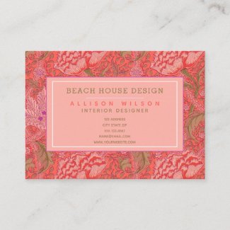 William Morris - Elegant Red & Pink Floral Business Card
