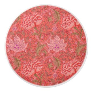 William Morris - Elegant Red & Pink Floral Ceramic Knob