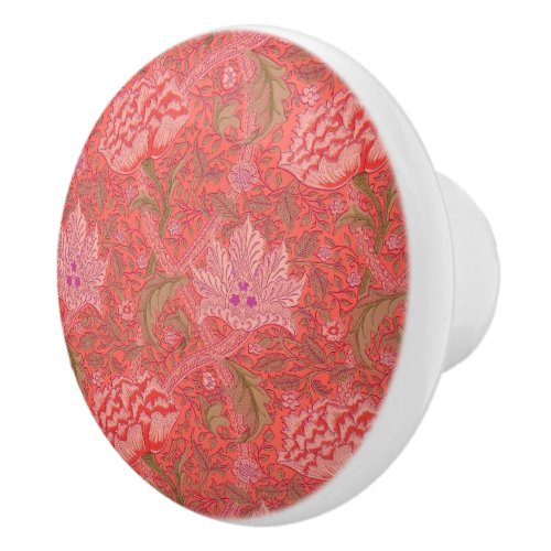 William Morris _ Elegant Red  Pink Floral Ceramic Knob