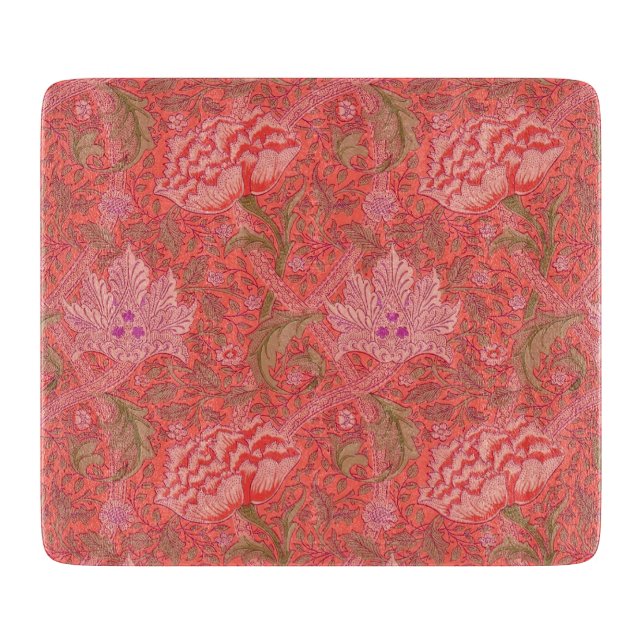William Morris - Elegant Red & Pink Floral  Cutting Board (Front)