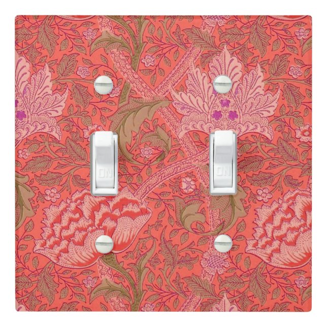 William Morris - Elegant Red & Pink Floral Light Switch Cover (In Situ)