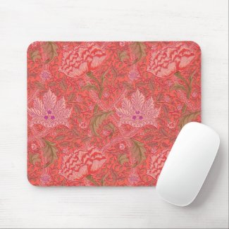 William Morris - Elegant Red & Pink Floral Mouse Pad