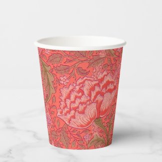 William Morris - Elegant Red & Pink Floral Paper Cups