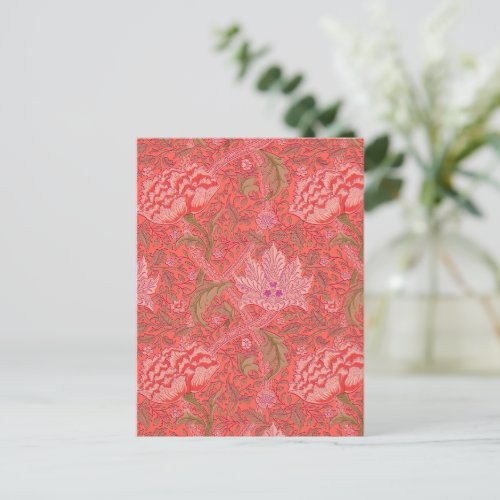 William Morris _ Elegant Red  Pink Floral Postcard