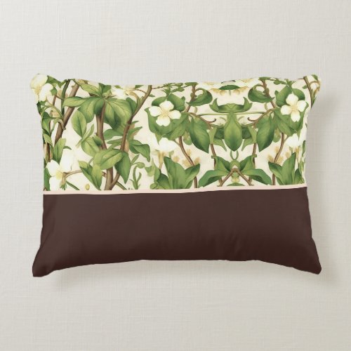 William Morris Elegant White  Green Flower Tree Accent Pillow