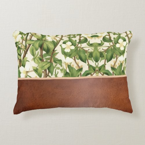 William Morris Elegant White  Green Flower Tree Accent Pillow