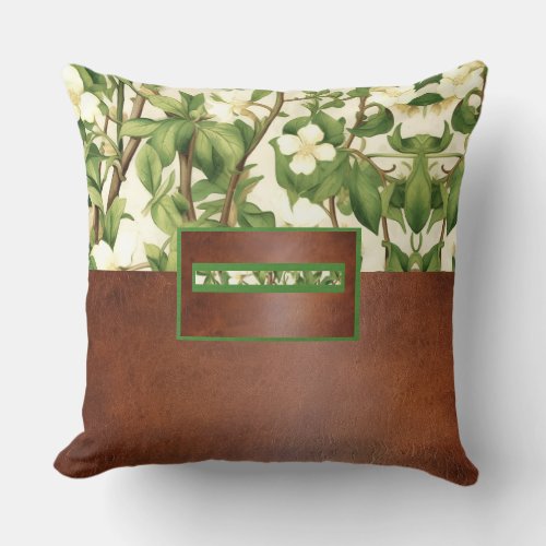 William Morris Elegant White  Green Flower Tree Throw Pillow