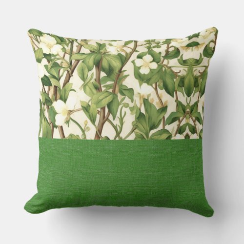 William Morris Elegant White  Green Flower Tree Throw Pillow