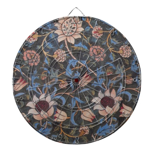 William Morris Evenlode Textile Floral Art Dartboard With Darts (Front)