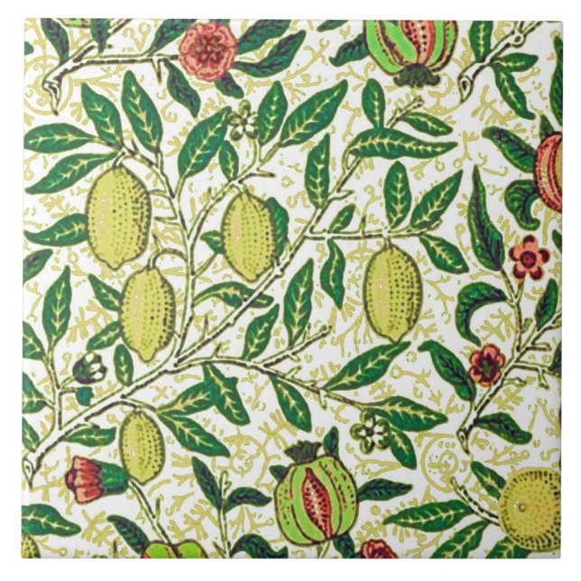 William Morris Exotic Fruit, Lemon Yellow Ceramic Tile (Front)
