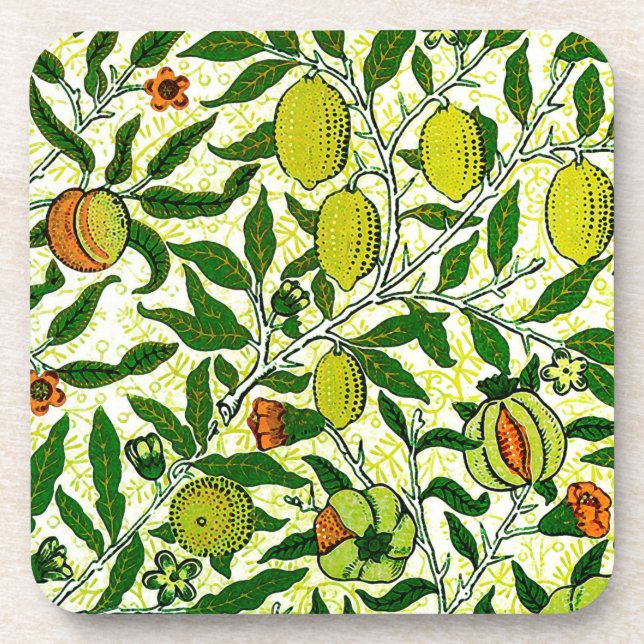 William Morris Exotic Fruit, Lemon Yellow Drink Coaster (Front)