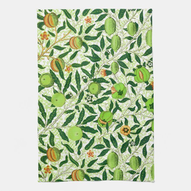 William Morris Exotic Fruit, Lime Green Kitchen Towel (Vertical)