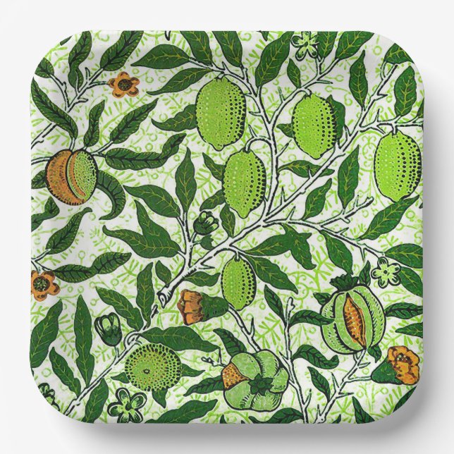 William Morris Exotic Fruit, Lime Green Paper Plates (Front)