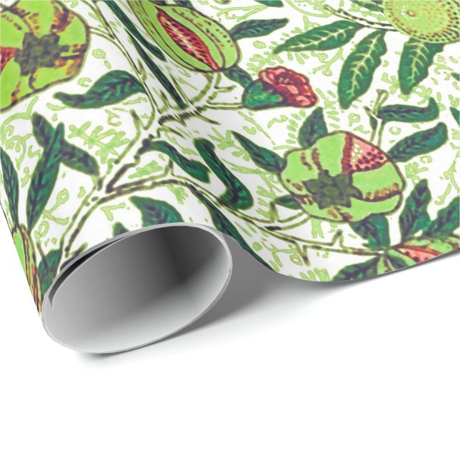 William Morris Exotic Fruit, Lime Green Wrapping Paper (Roll Corner)