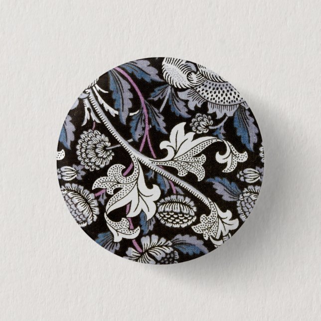 William Morris fabric black and white design Pinback Button (Front)