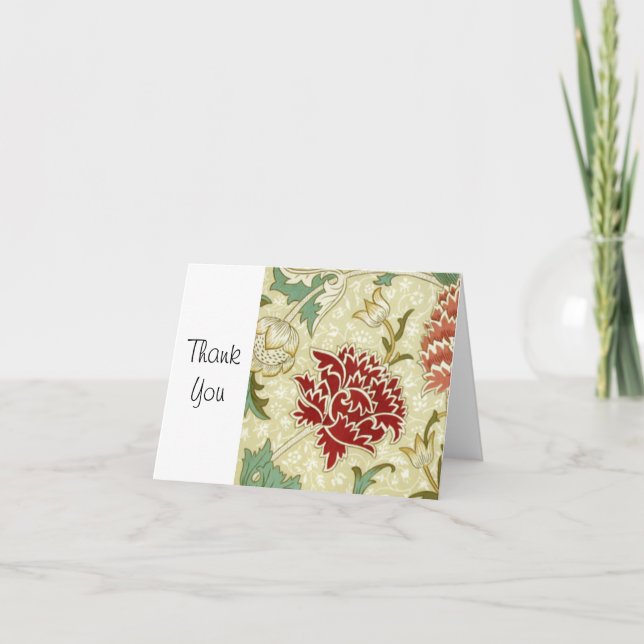 William Morris Fine Red Floral Wallpaper Thank You Card (Front)