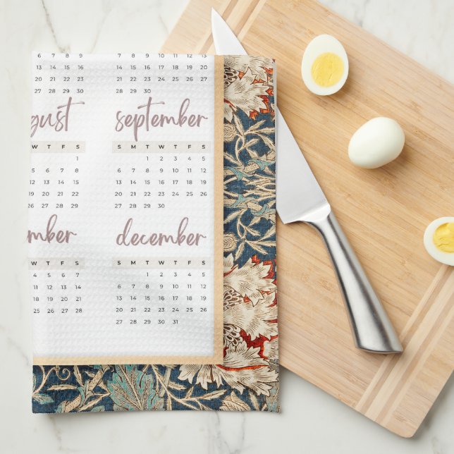 William Morris Floral 2026 Calendar  | Kitchen Towel (Quarter Fold)