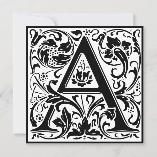 William Morris Floral Alphabet Monogram Letter A Invitation