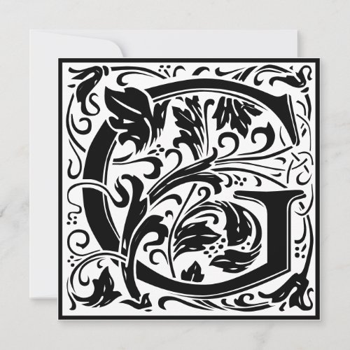 William Morris Floral Alphabet Monogram Letter G Invitation