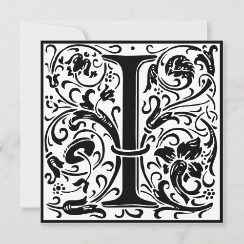 William Morris Floral Alphabet Monogram Letter I Invitation