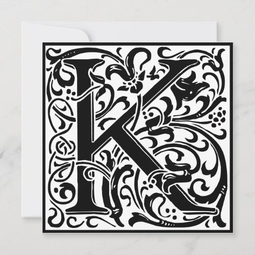 William Morris Floral Alphabet Monogram Letter K Invitation