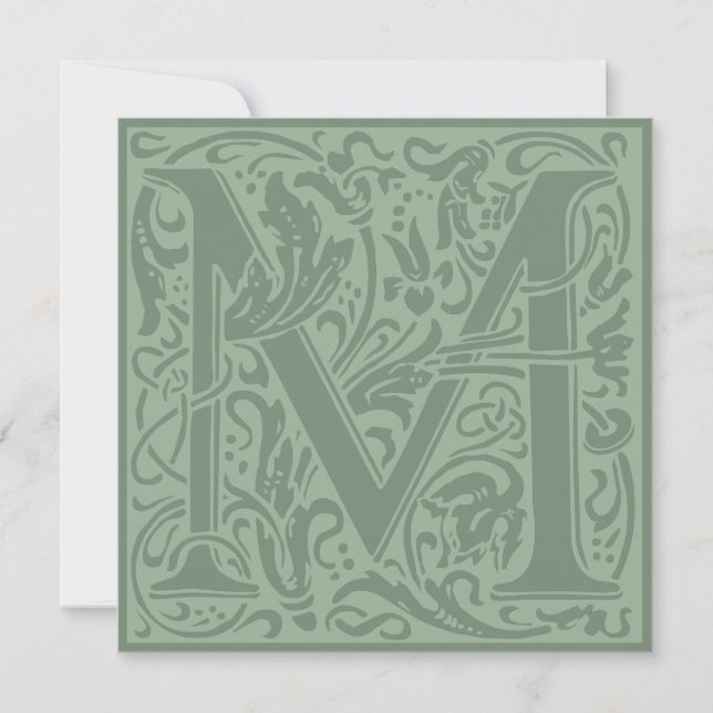 William Morris Floral Alphabet Monogram Letter M Invitation (Front)