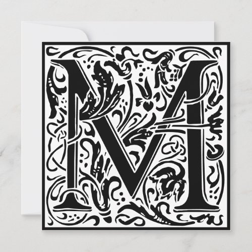 William Morris Floral Alphabet Monogram Letter M Invitation